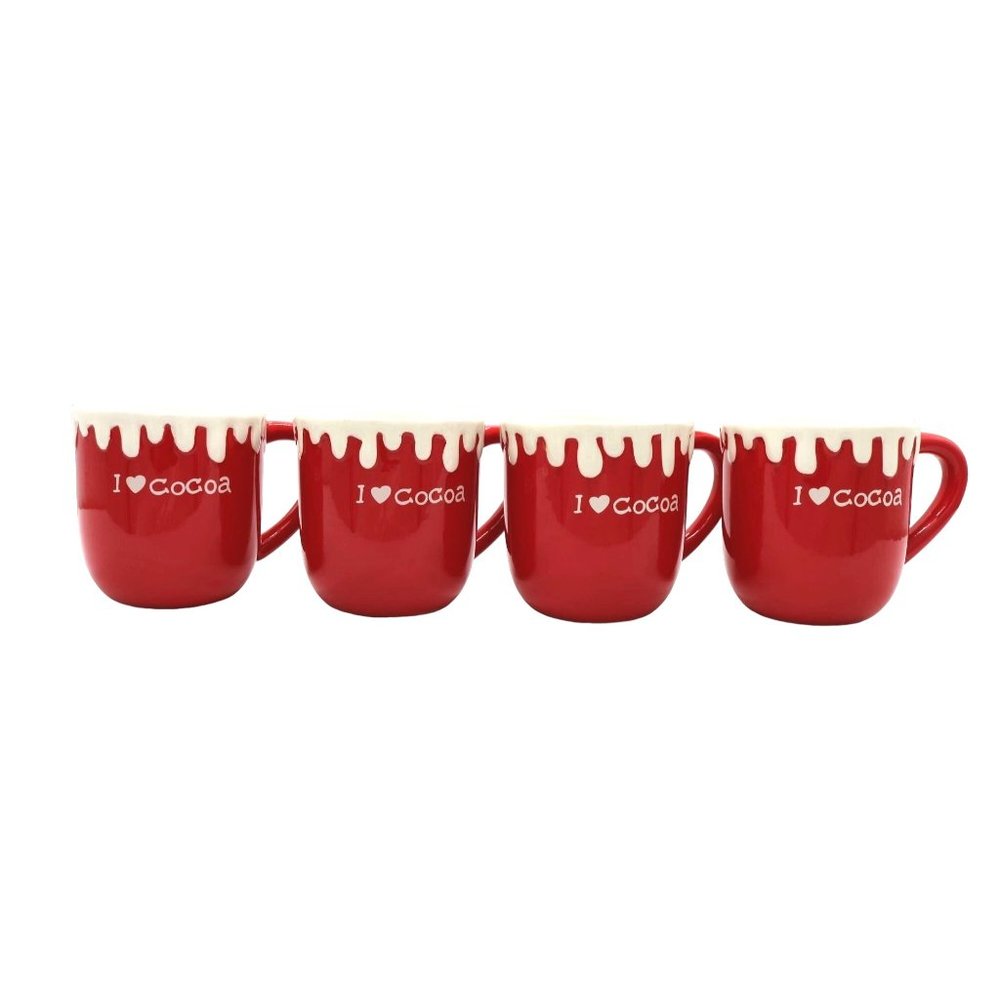 Holiday/Christmas Red and White "I Heart Cocoa" Coffee Mugs.